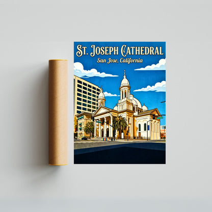 St. Joseph Cathedral Vintage Travel Poster -  Beneath the Blue Sky