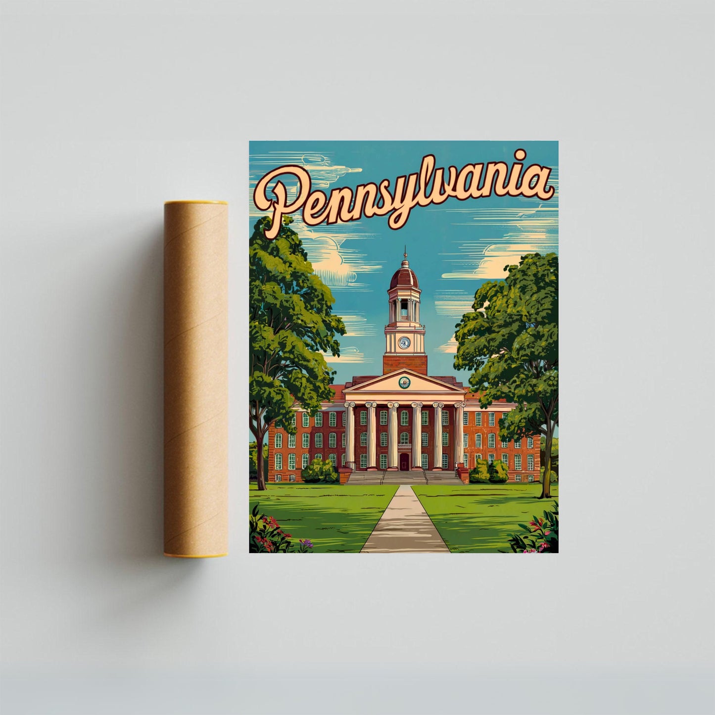 Pennsylvania, State College Vintage Travel Poster