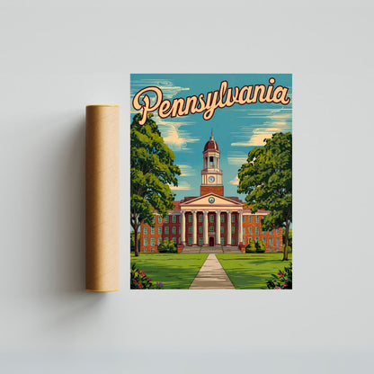 Pennsylvania, State College Vintage Travel Poster