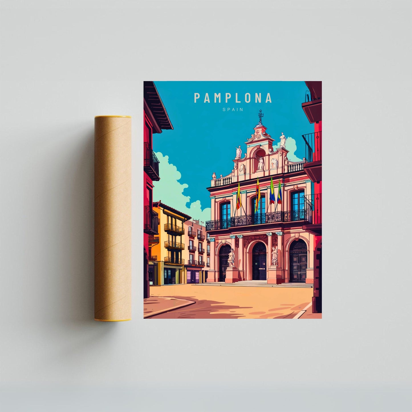 Pamplona Vintage Travel Poster - Spain Home of the Running of the Bulls