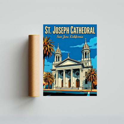 St. Joseph Cathedral Vintage Travel Poster -  Faith in the Heart of Silicon Valley