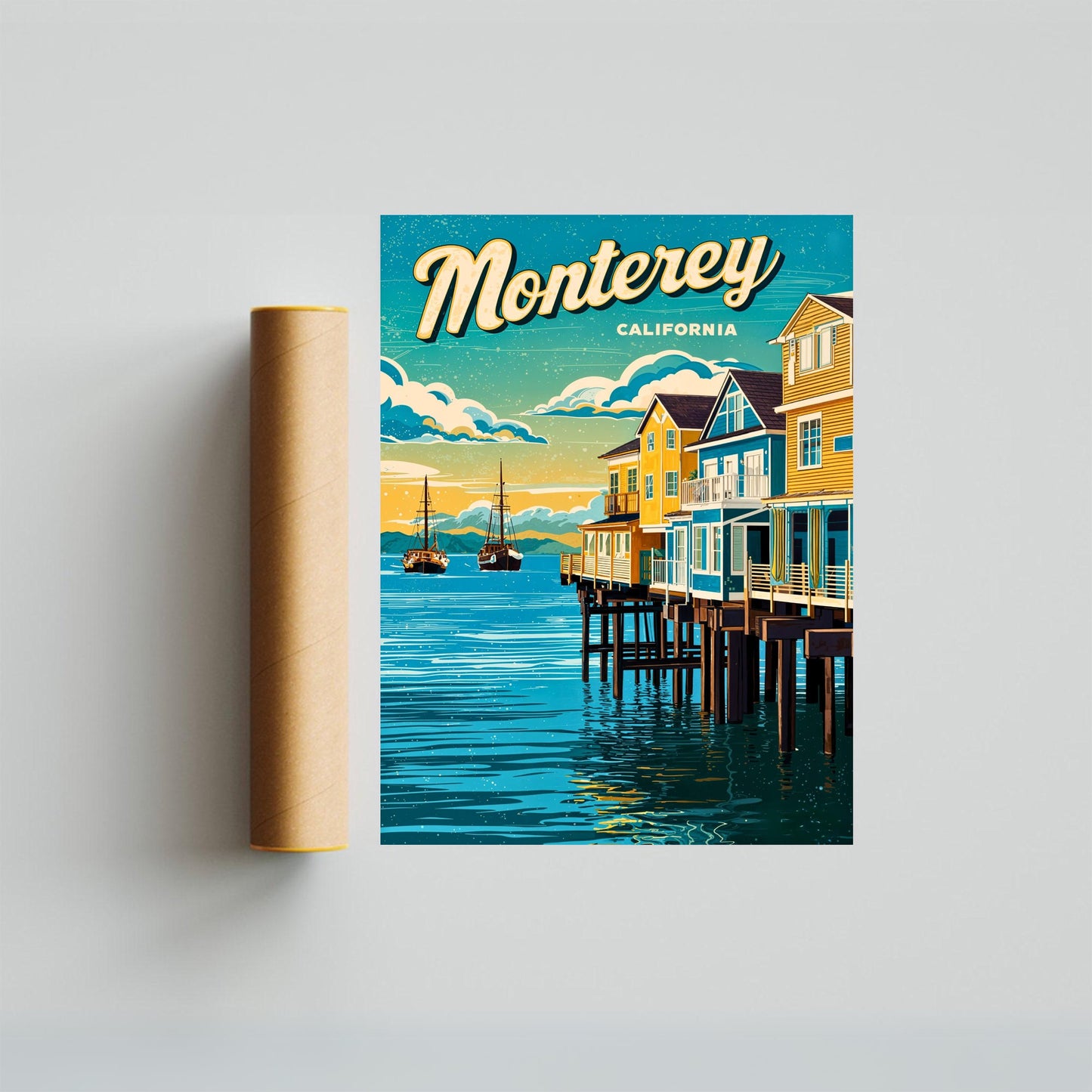 Monterey Vintage Travel Poster - California Charming Seaside Homes