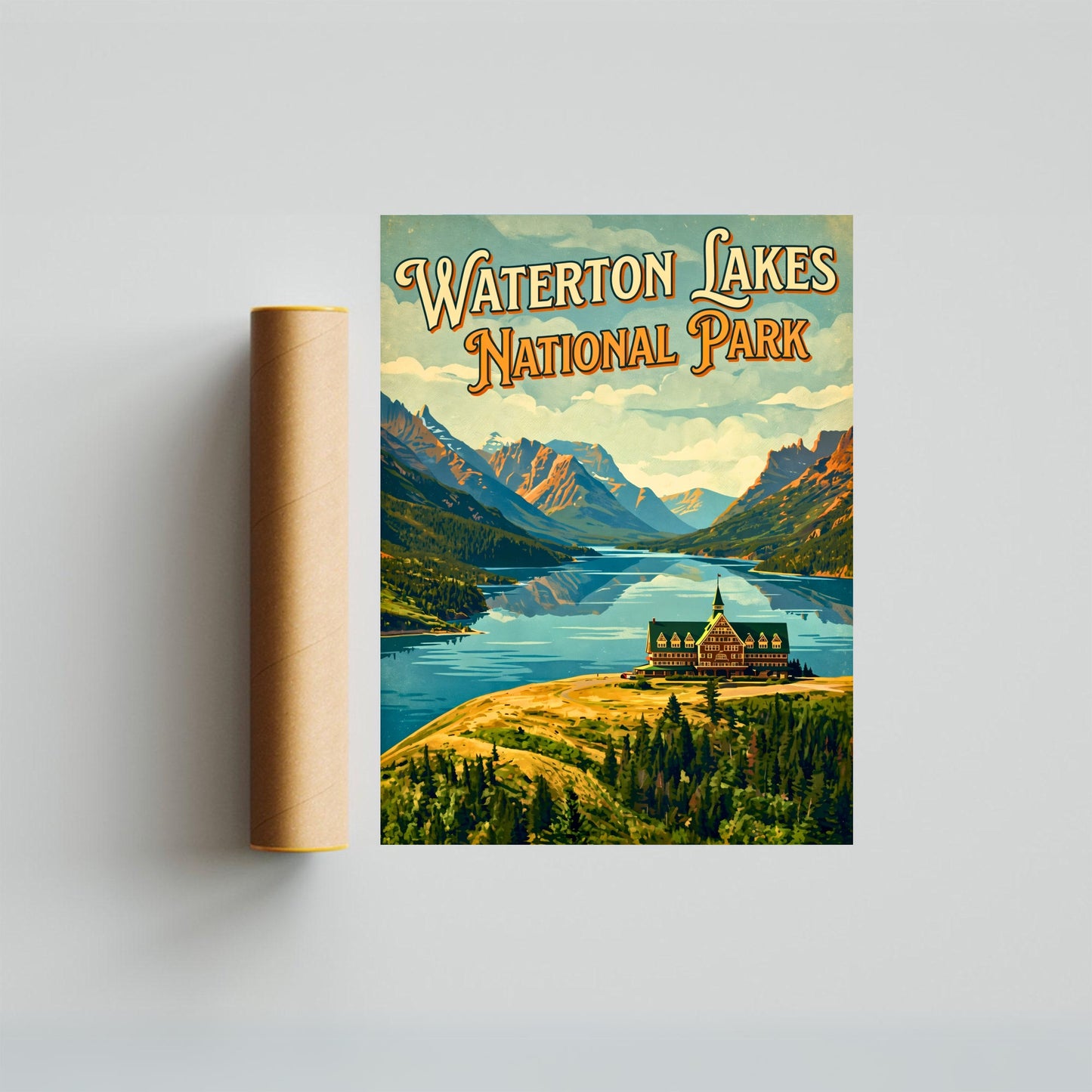 Waterton Lakes National Park Vintage Travel Poster - Alberta’s Hidden Jewel