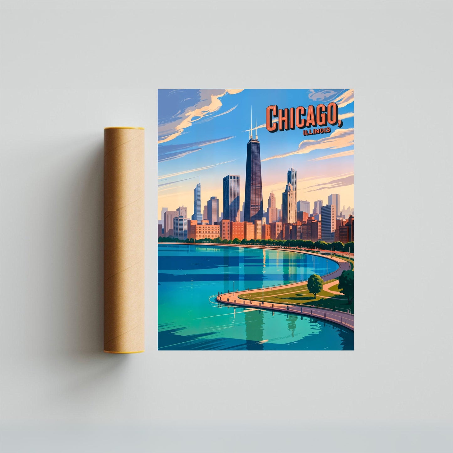 Chicago Vintage Travel Poster - Lakefront City View