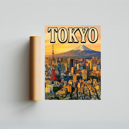Tokyo Vintage Travel Poster - Japan Captivating View of Mount Fuji and City