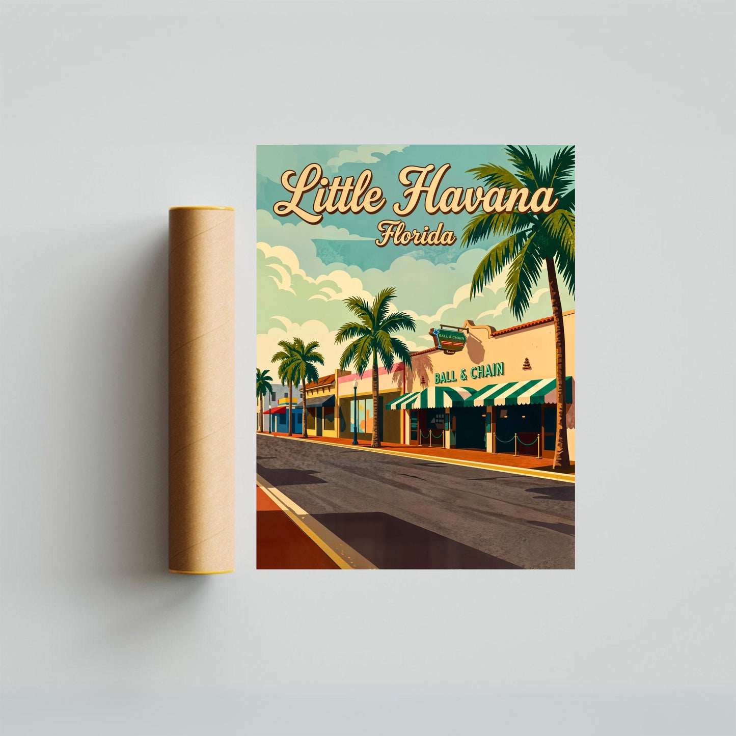 Little Havana Vintage Travel Poster -  Street View Miami, Florida