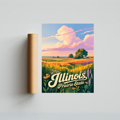 Illinois Vintage Travel Poster - Captivating Fields