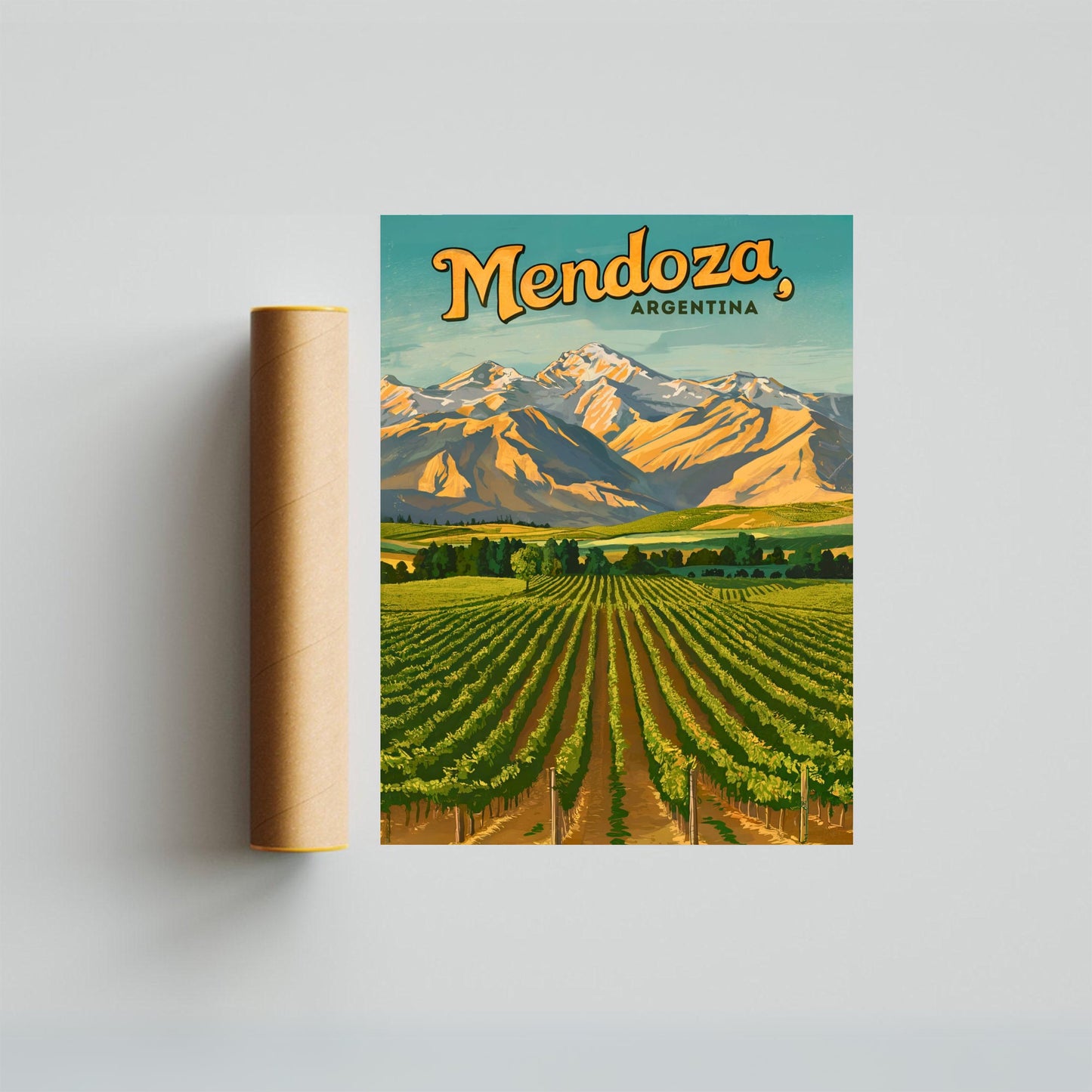 Mendoza Vintage Travel Poster - Captivating Winery View in Argentina