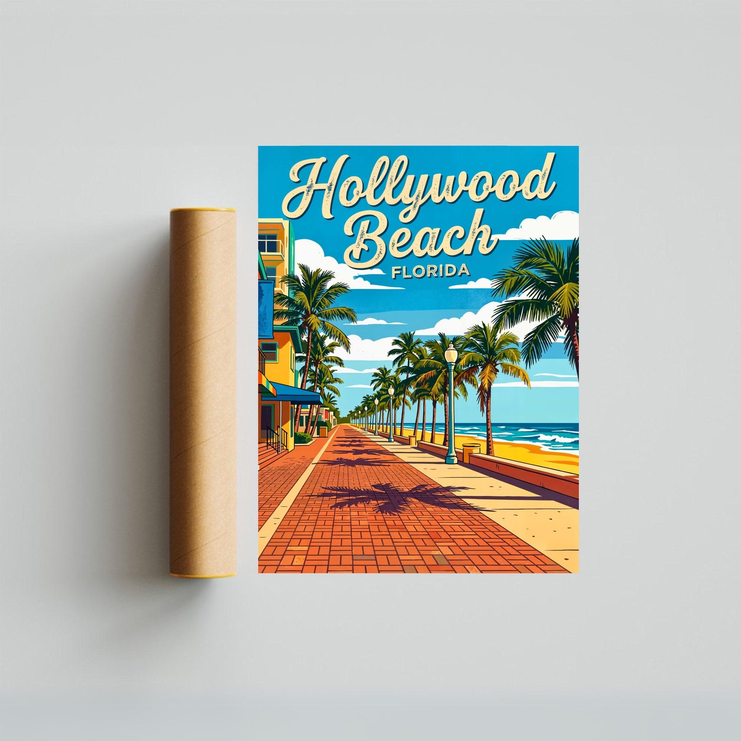 Hollywood Beach Vintage Travel Poster - Paradise Awaits at Hollywood Beach