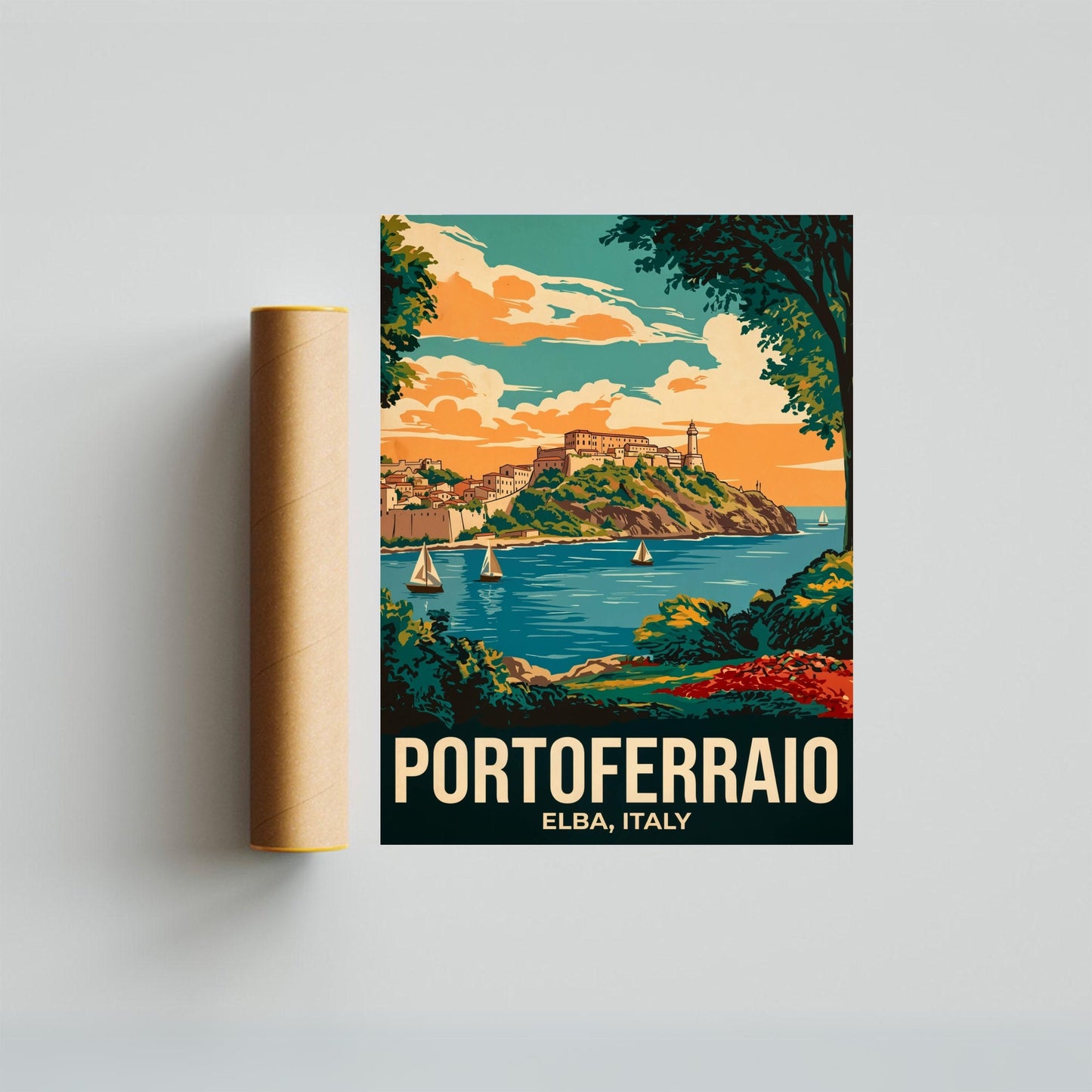 Portoferraio Vintage Travel Poster  - Fortress by the Sea