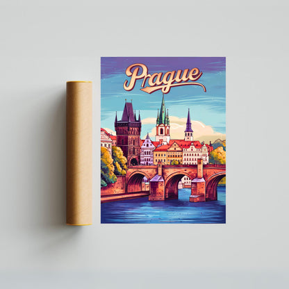 Prague Vintage Travel Poster - Charles Bridge Spain