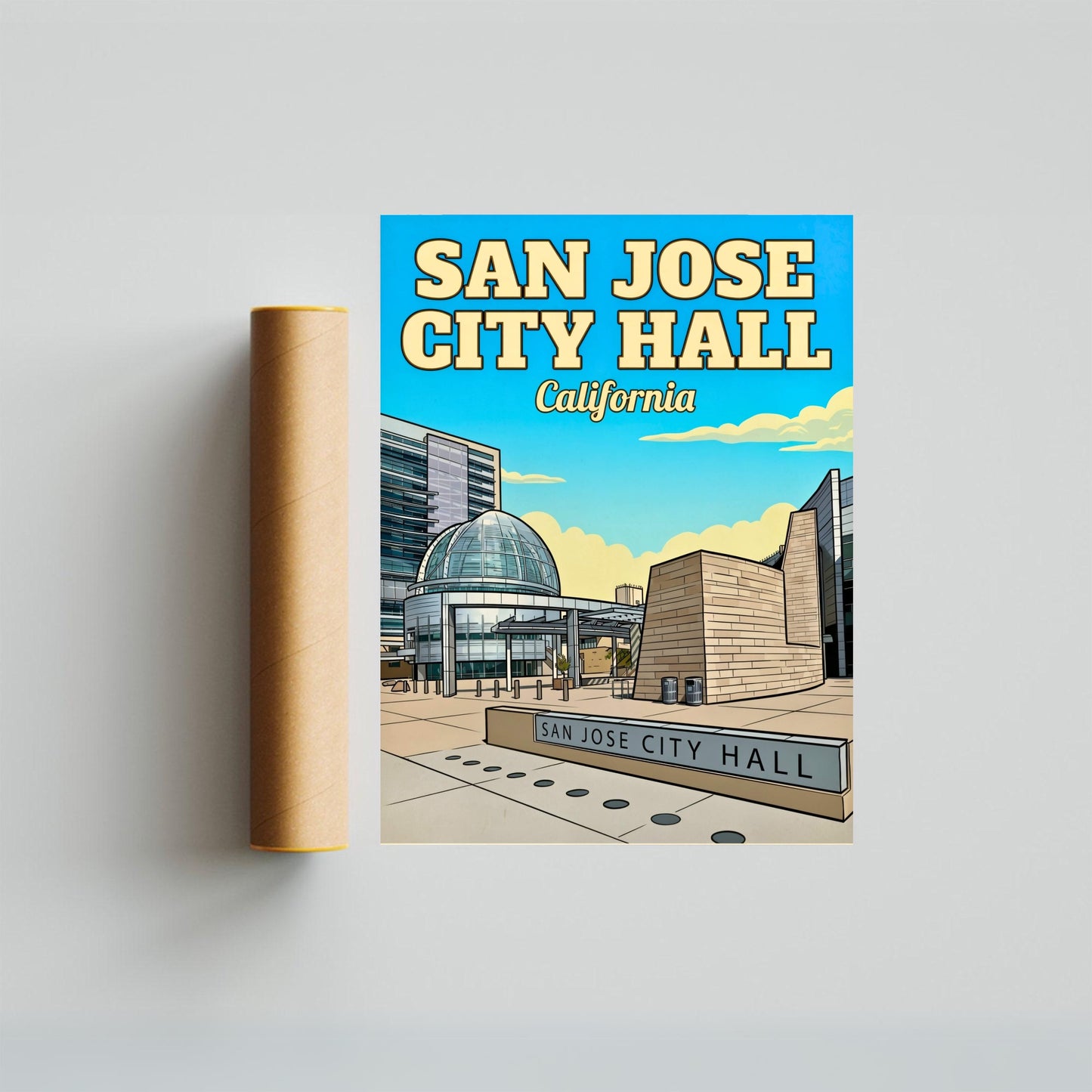 San Jose City Hall Vintage Travel Poster - Downtown California