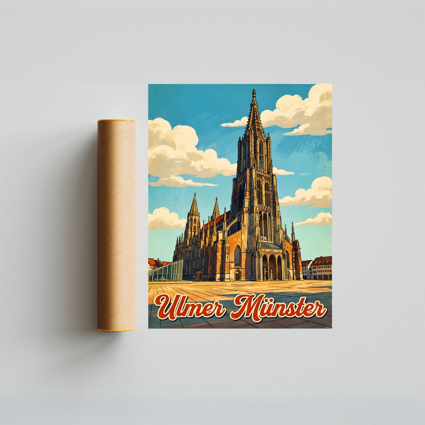 Ulmer Münster Vintage Travel Poster - Ulm’s Soaring Spire