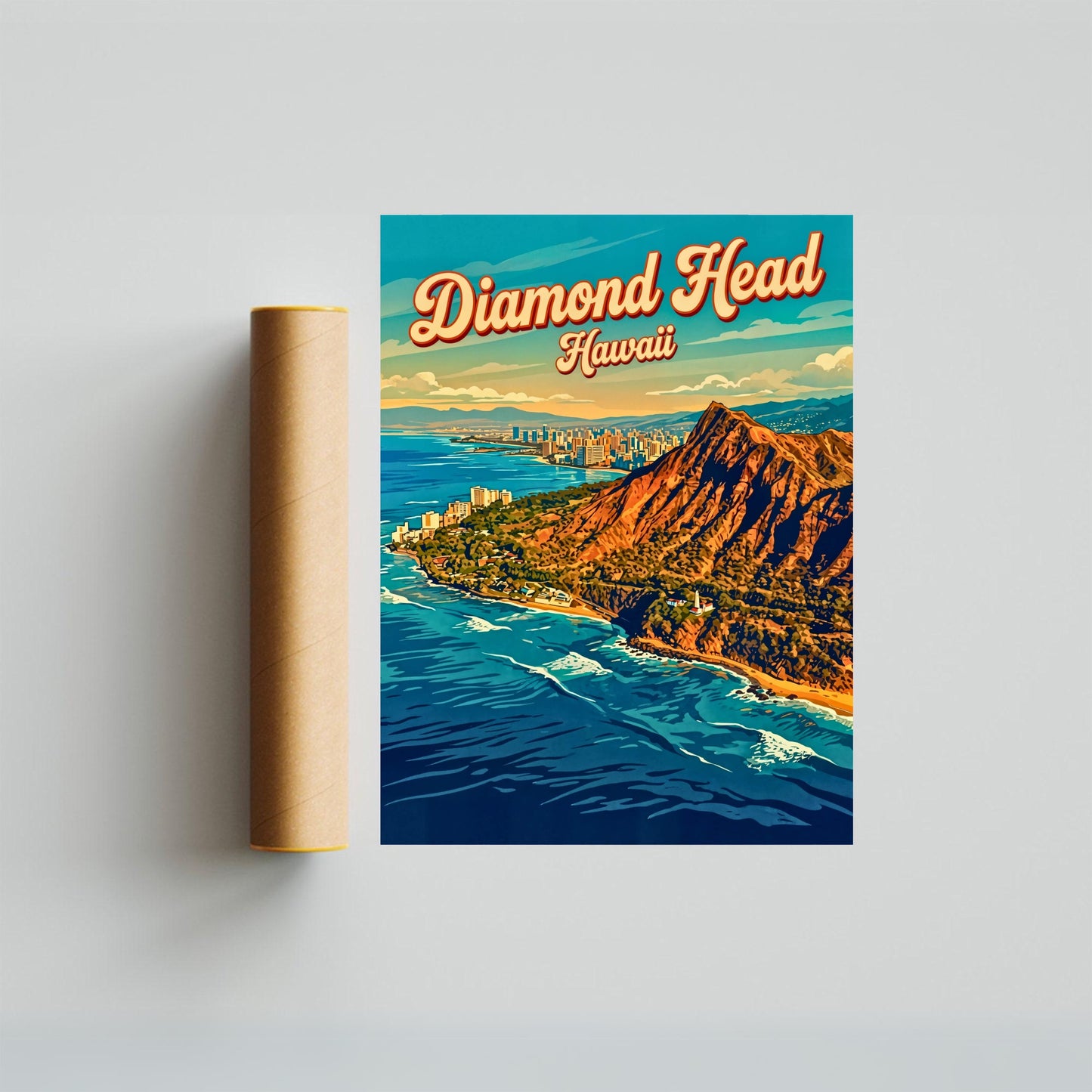 The Iconic Diamond Head Vintage Travel Poster