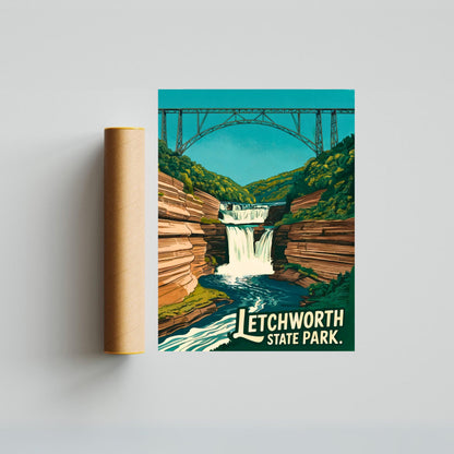 Letchworth State Park Vintage Travel Poster - Where the River Carves Time