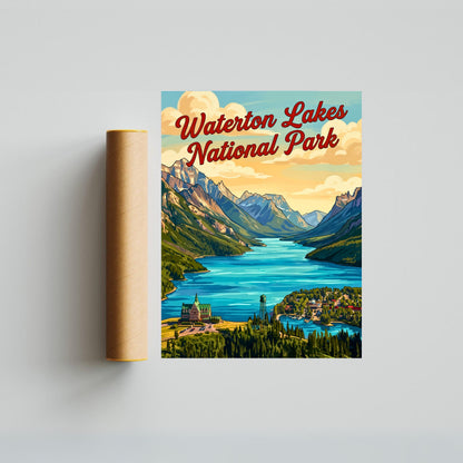 Waterton Lakes National Park Vintage Travel Poster - Edge of the Rockies