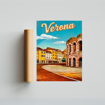 Verona, Italy Vintage Travel Poster  -City of Romance and Ruins