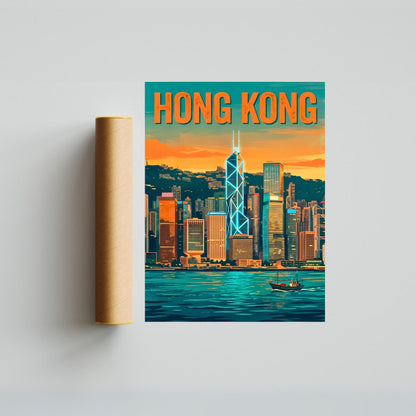 Hong Kong Vintage Travel Poster - Captivating Bank Of China Tower