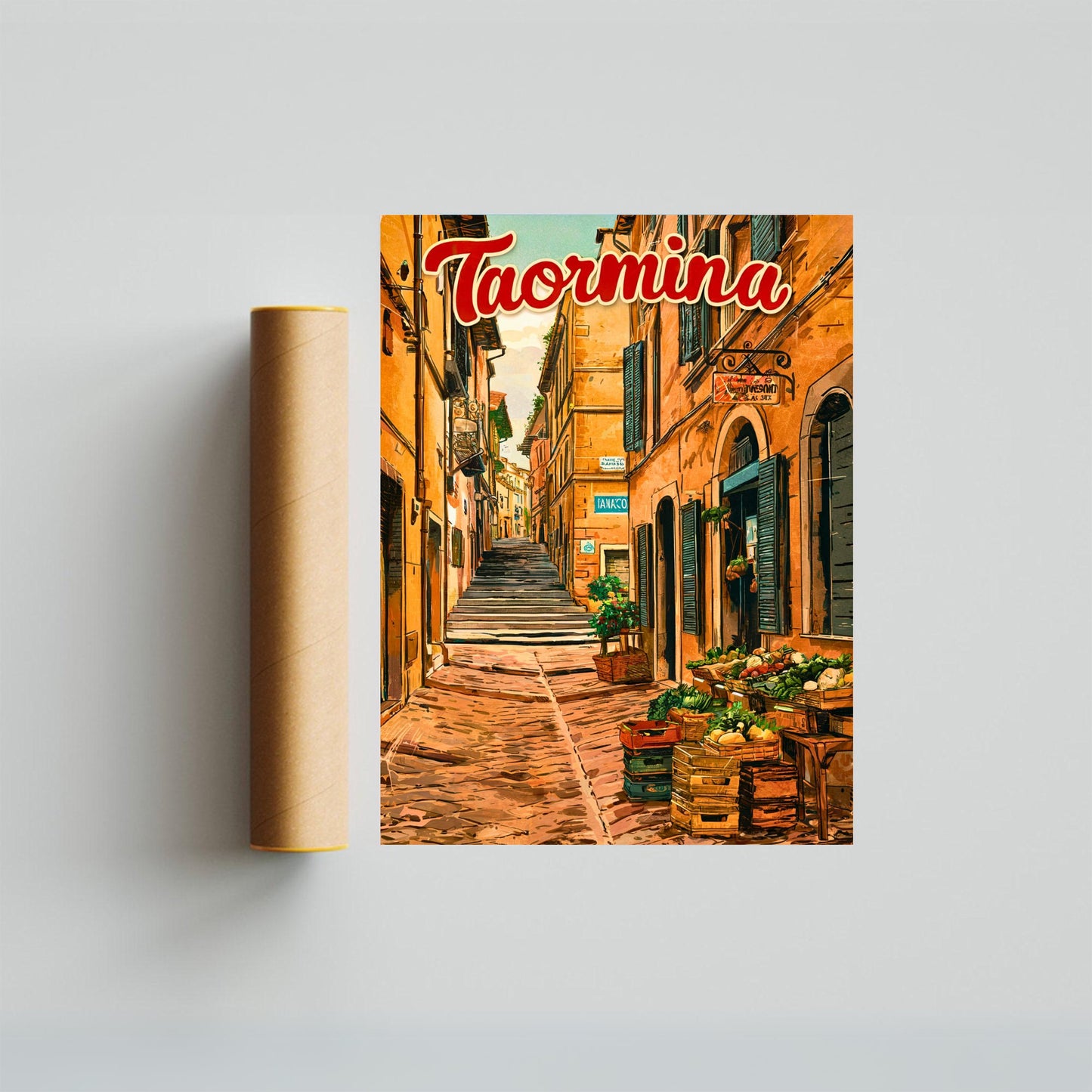 Taormina Vintage Travel Poster - Town Street Charm