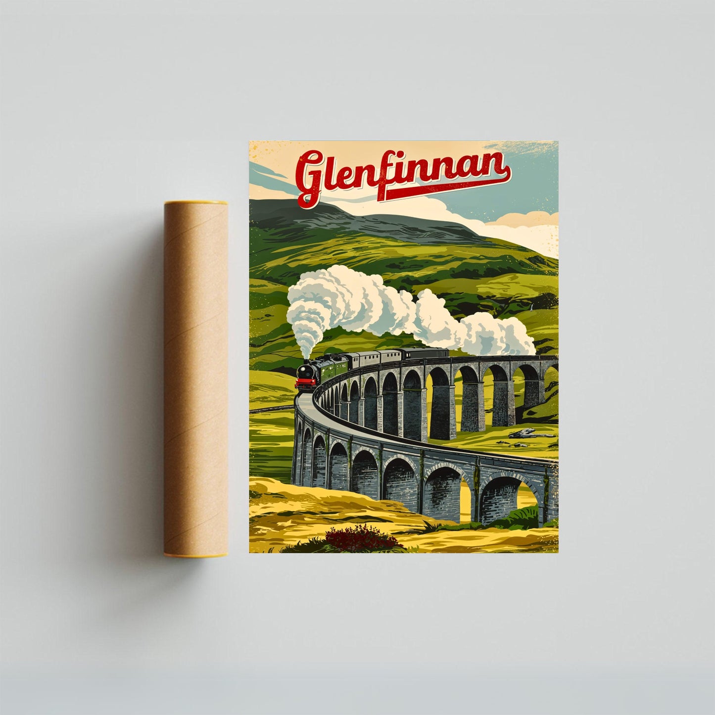 Glinfennan Vintage Travel Poster - Iconic England Train Rail Way