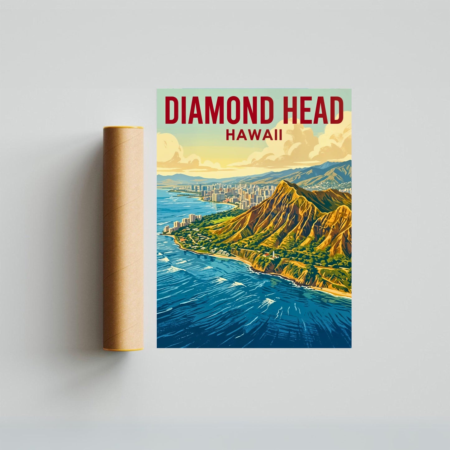Diamond Head Vintage Travel Poster - State Monument