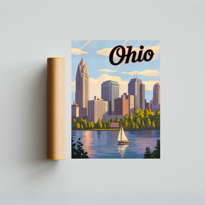 Ohio Vintage Travel Poster - Towers of Cleveland