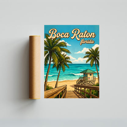 Boca Raton Vintage Travel Poster -Atlantic Blue Dreams