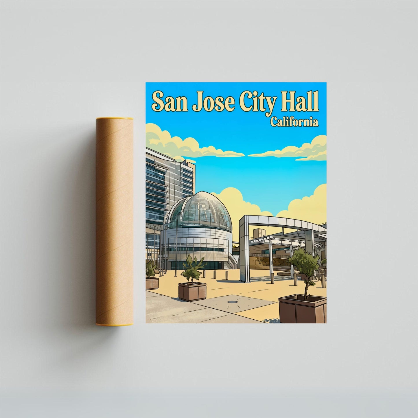 San Jose City Hall Vintage Travel Poster - California Transparent City