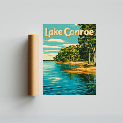Lake Conroe Vintage Travel Poster - Tranquil Lake