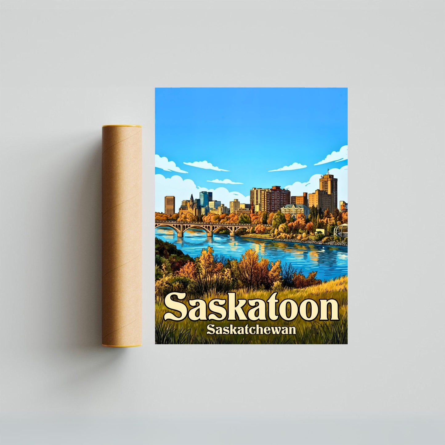 Saskatoon Vintage Travel Poster - River City