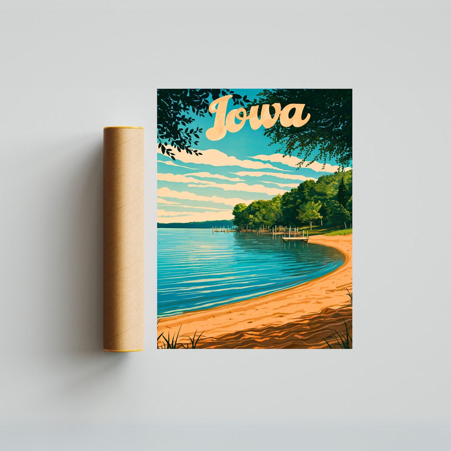 Iowa Vintage Travel Poster  - Lakeside Gem Spirit Lake