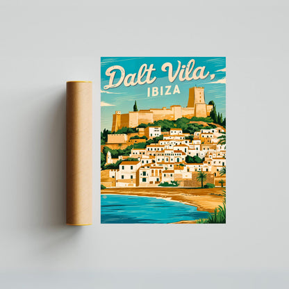 Dalt Vila Vintage Travel Poster - Historic Landmark of Ibiza