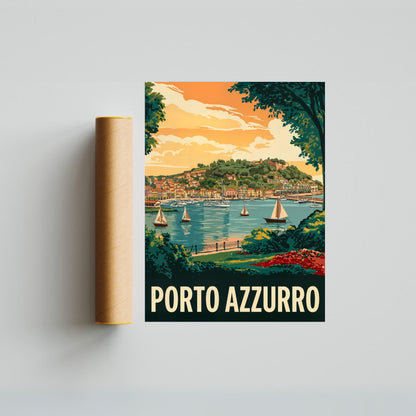 Porto Azzurro Vintage Travel Poster - Elba Island, Italy