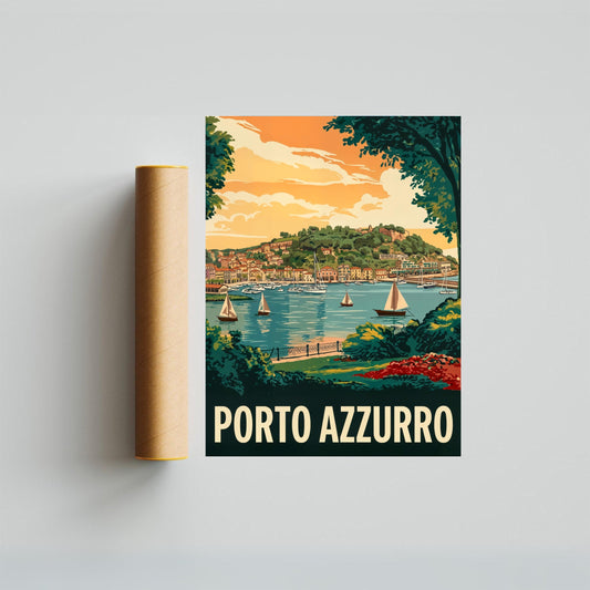 Porto Azzurro Vintage Travel Poster - Elba Island, Italy