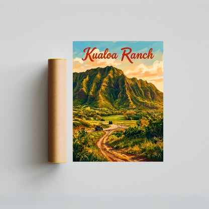 Kualoa Ranch Vintage Travel Poster - Hawaii