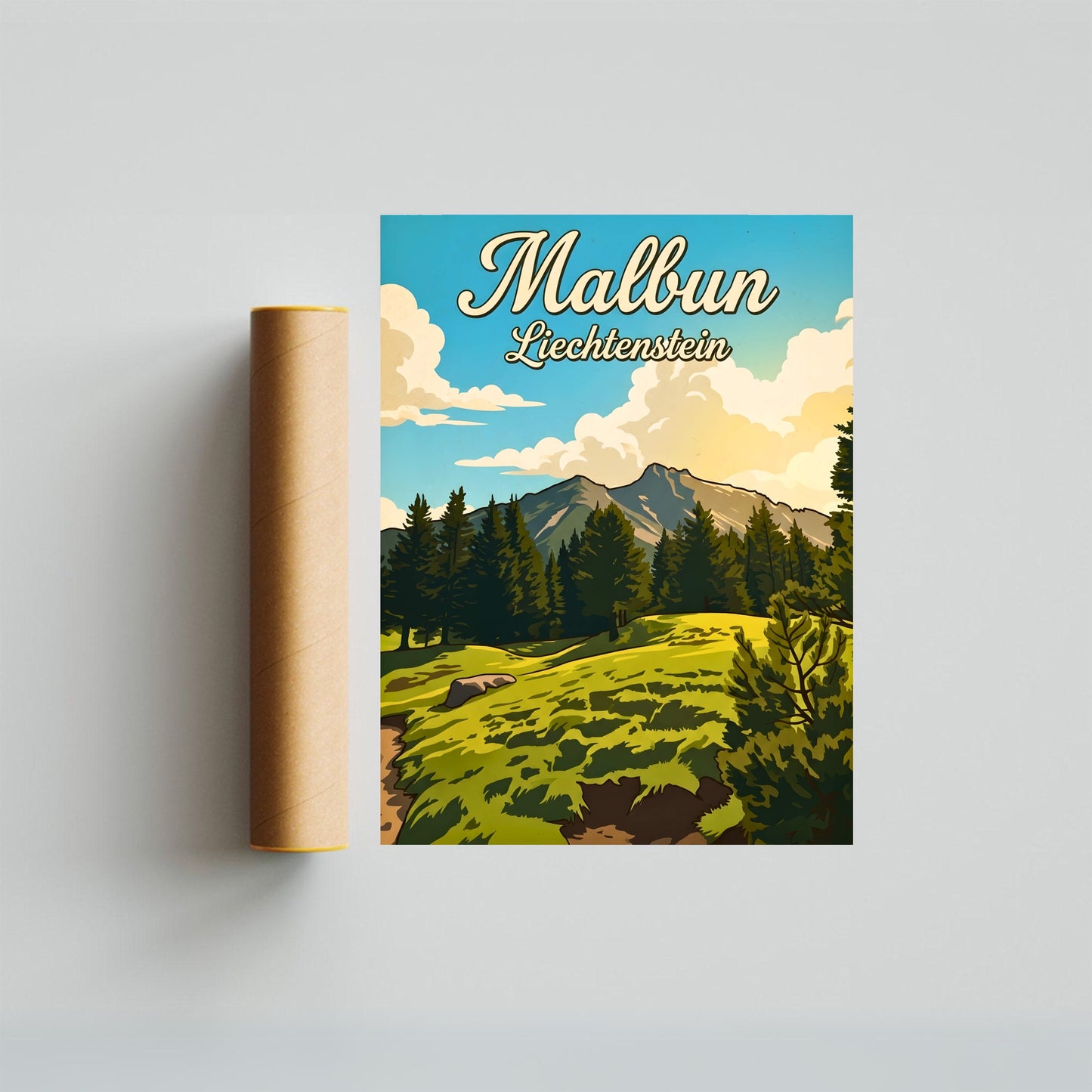 Malbun Vintage Travel Poster - Mountain Sunset View