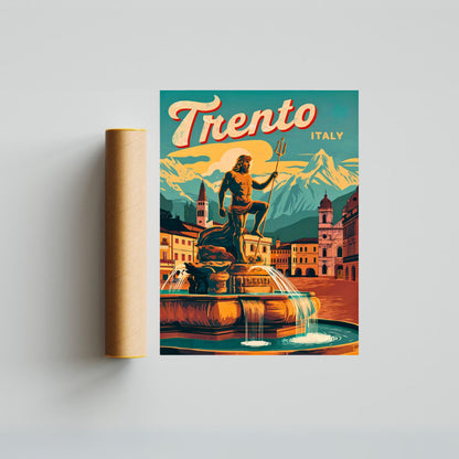 Trento Vintage Travel Poster - Fountain of Neptune
