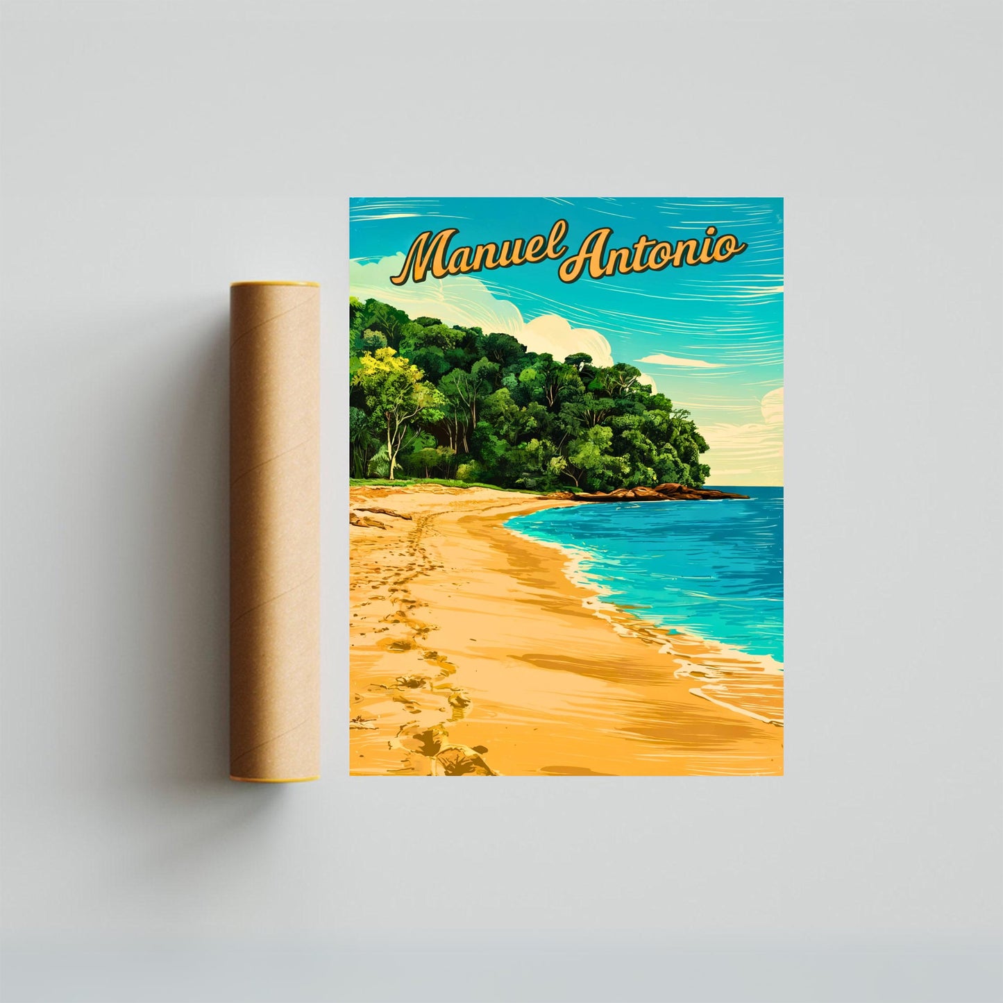 Manuel Antonio Vintage Travel Poster - Captivating Serene Beach, Costa Rica
