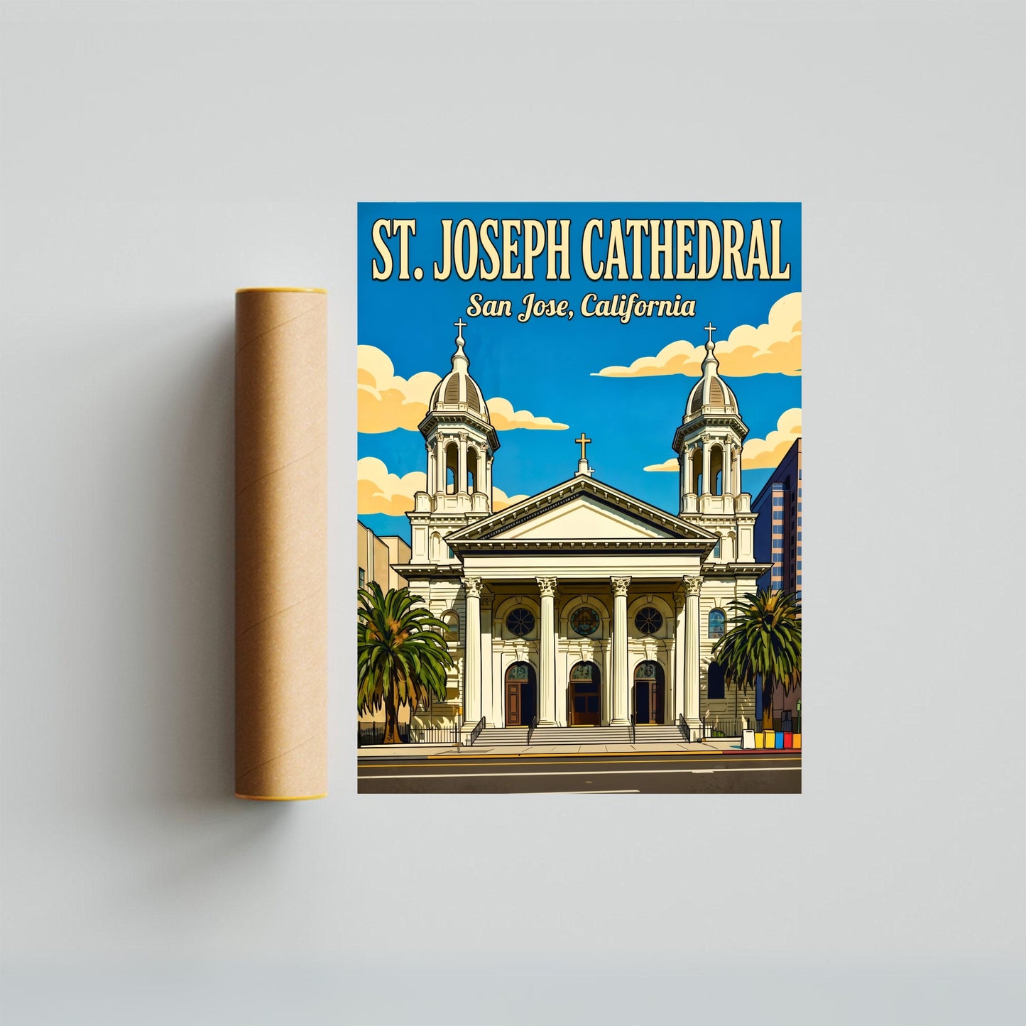 St. Joseph Cathedral Vintage Travel Poster -  Spiritual Landmark of California