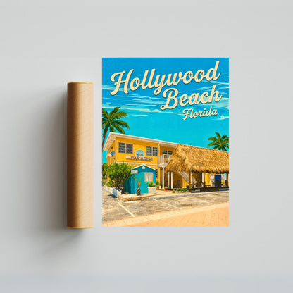Hollywood Beach Vintage Travel Poster - Florida