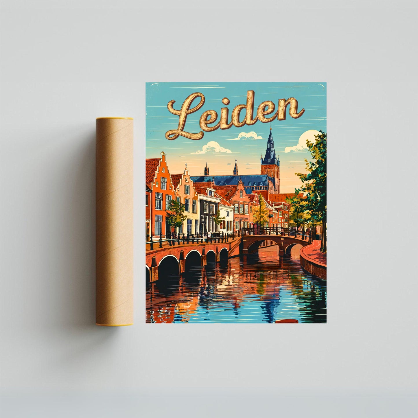Leiden Vintage Travel Poster - Times Canal in Neitherlands