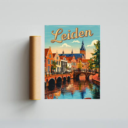 Leiden Vintage Travel Poster - Times Canal in Neitherlands