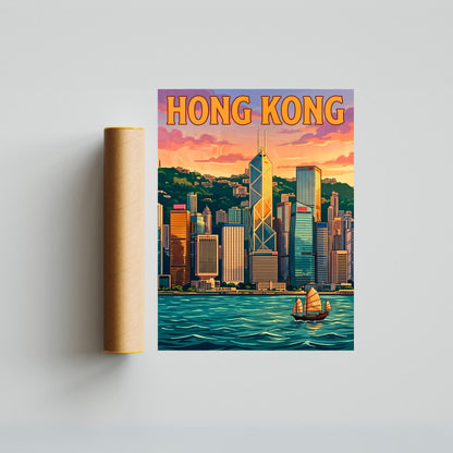 Hong Kong Vintage Travel Poster - Bank of China Tower