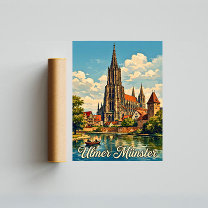 Ulmer Münster Vintage Travel Poster - Spire of the Danube