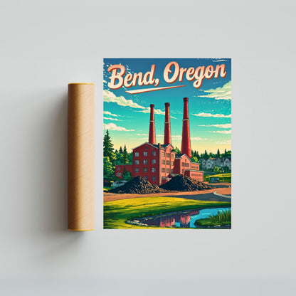Bend Oregon Vintage Travel Poster - Riverfront Entertainment District