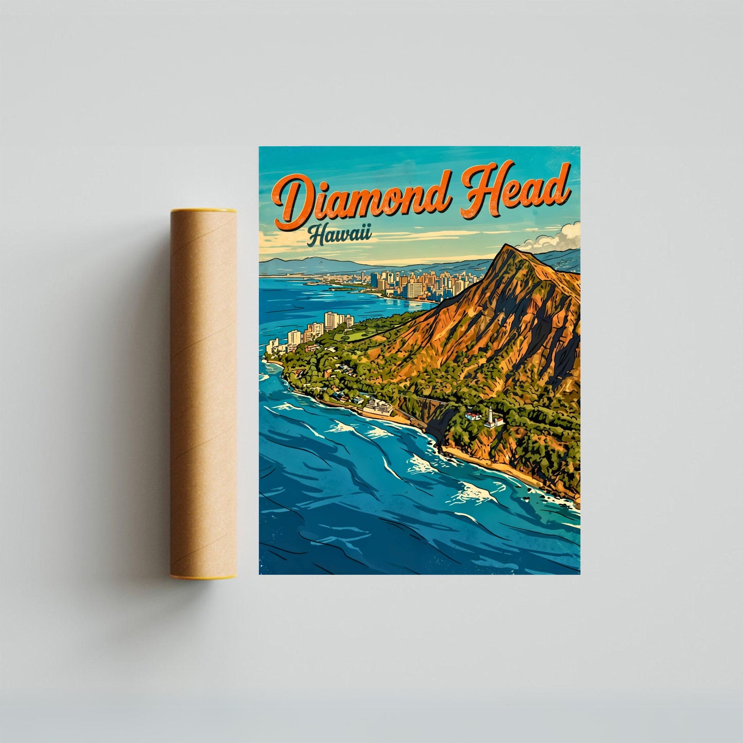Diamond Head Vintage Travel Poster - Majesty of Hawaii