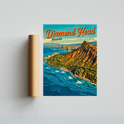 Diamond Head Vintage Travel Poster - Majesty of Hawaii