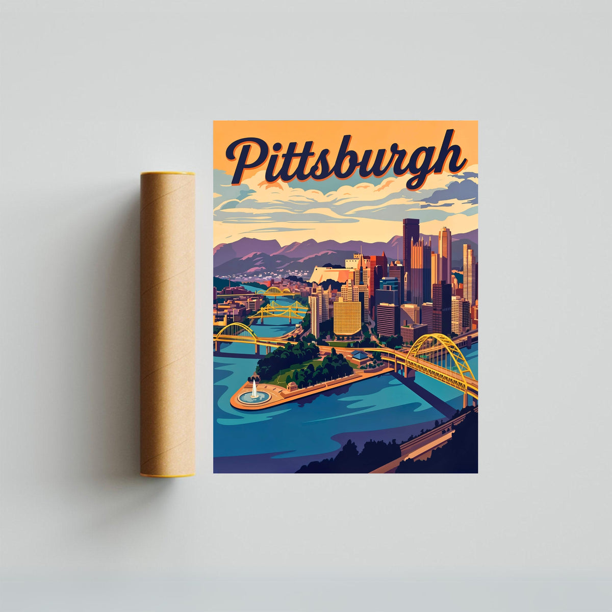 Pittsburgh Vintage Travel Poster- Bridges