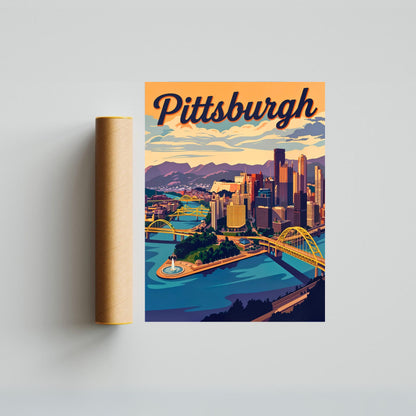 Pittsburgh Vintage Travel Poster- Bridges