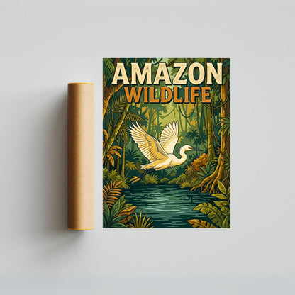 Amazon Wild River Wildlife Vintage Travel Poster